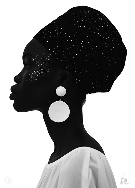 Abstract art featuring two overlapped irregular shapes with white outlines on a textured grey background. The top shape is dark brown, and the bottom shape is a pale beige. The artwork has a minimalist and modern aesthetic.